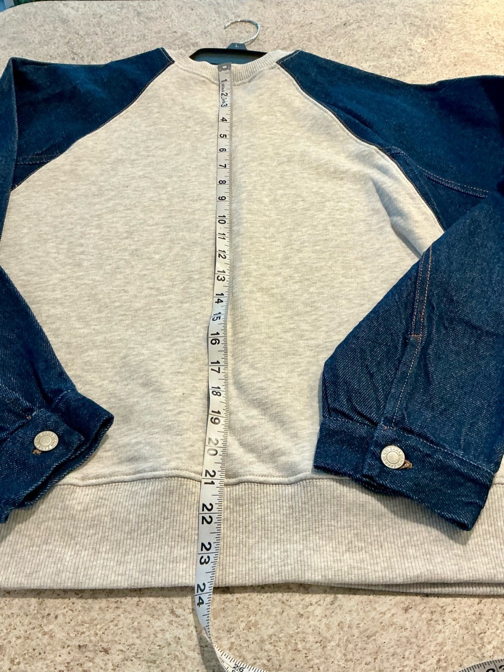 Zara Denim & Gray Oversized Slouchy Sweatshirt Chunky Streetwear Preppy SZ Med - Picture 8 of 13